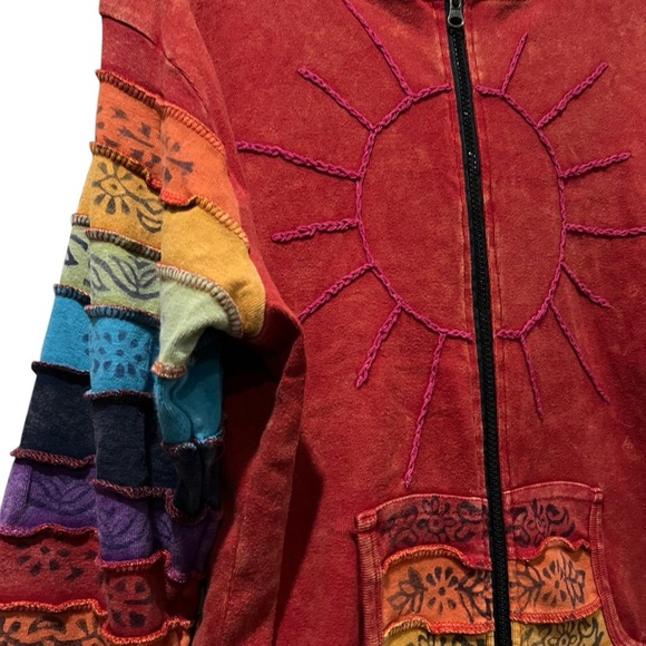 Greater Good Women’s 1X Rainbow Sunshine Zip Patchwork Indie Cotton Hoodie R6 - Picture 3 of 6
